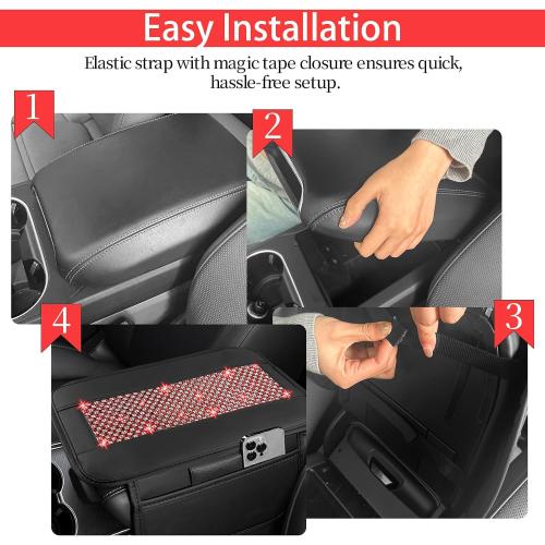 NBTEPEM Bling Car Armrest Cover, Universal Microfiber Leather Center Console Cover with 2 Pockets, Rhinestone Car Armrest Cushion Protector, Bling Accessories Interior for Most Vehicles (Red Diamond)