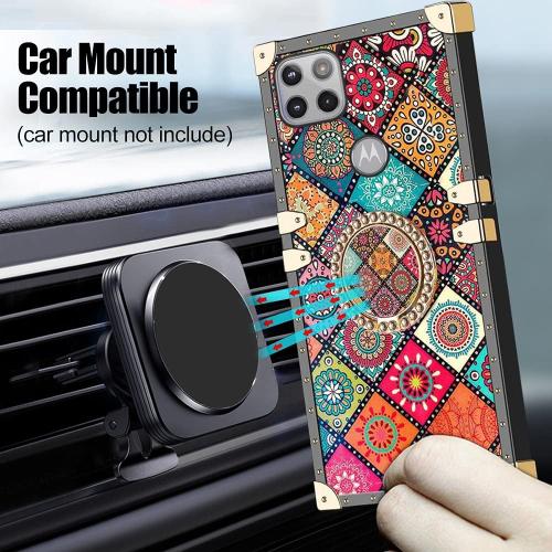 for Motorola Moto One 5G Ace Case (One 5G UW Ace) with Ring Kickstand Retro Mandala Flower Pattern Metal Reinforced Corners Shockproof Protection Cover for Moto G 5G