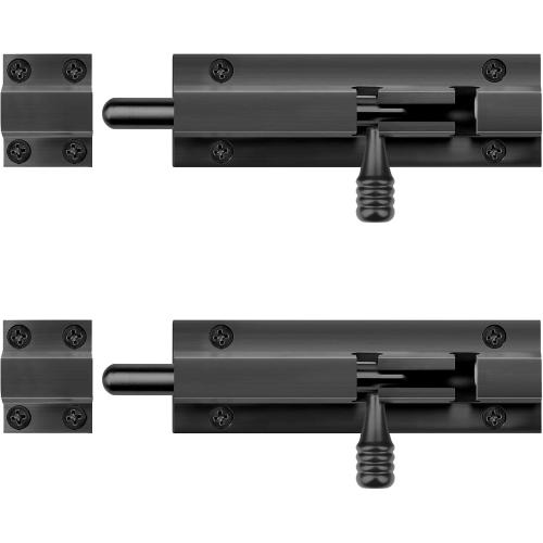 2 Pack 5 Black Aluminum Slide Bolt Gate Latch, Barrel Bolt | for Fence Shed, Barn Door
