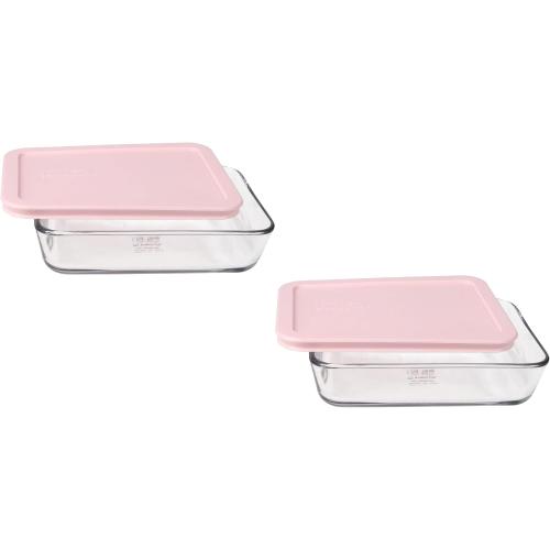 Pyrex 7210  Glass Dish & 7210-PC Loring Pink Lid (2-Pack) - Made in USA