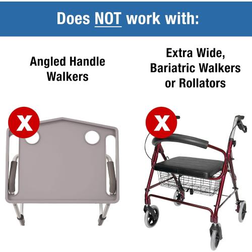 DMI Walker Tray With Cup Holders, Walker Tray For Folding Walkers, Mobility Accessory for Seniors, Tray Table for Standard Walkers, Multipurpose and Portable, Gray