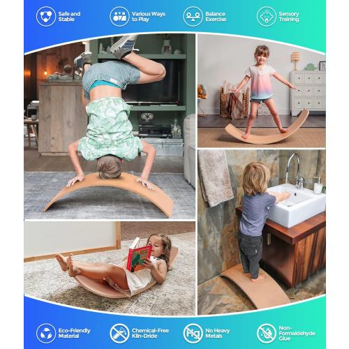 Balance Board Kids, [Natural Wood] Wobble Board for Kids Toddlers, Open Ended Montessori Waldorf Learning Toy, Gifts for 3 4 5 6 7 8 Year Old Boys Girls Kids Birthday & Christmas Stocking Stuffers