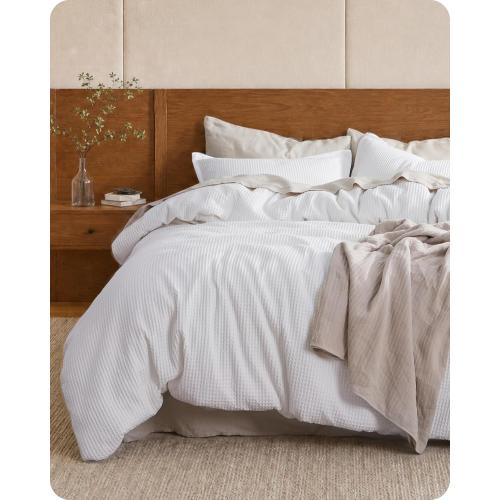 Bedsure PureWoven 3 Pieces 100% Cotton Waffle Weave Duvet Cover Set, King