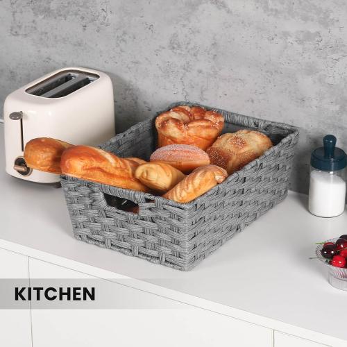 Onlytak Large Wicker Storage Basket, Metal Frame, Set of 2, Washable Waterproof, 15 x 10.3 x 5.2, Grey Color, Woven Basket for Pantry, Toilet, Bathroom, Bedroom, Patio