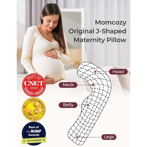 Momcozy J Shaped Pregnancy Pillow, Maternity Body Pillow for Side Sleepers
