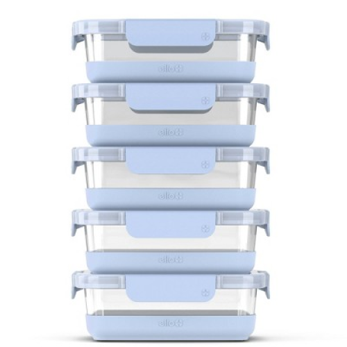Ello 10pc Glass Meal Prep Food Storage Container Set Blue: BPA-Free, Microwave & Oven Safe, 5 Containers with Lids