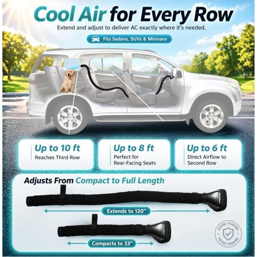 Car AC Vent Extender, Directs Air to Kids & Pets, Extends to 10 FT