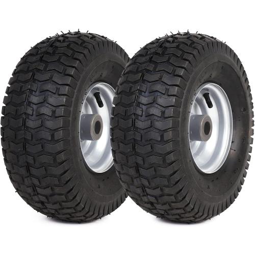 AR-PRO (2-Pack) 15 x 6.00-6 Front Tire and Wheel Assembly for Riding Mower Lawn Tractor, 3 Centered Hub, 3/4 Sintered Iron Bushings, 4Ply Pneumatic with Turf Tread