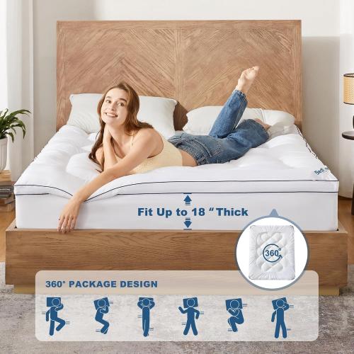 BEDLORE King Mattress Topper, Thick Pillow Top Bed Cover Soft Mattress Pad