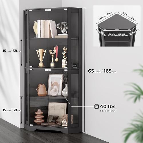 Corner Display Cabinet with Glass Doors for Collectibles