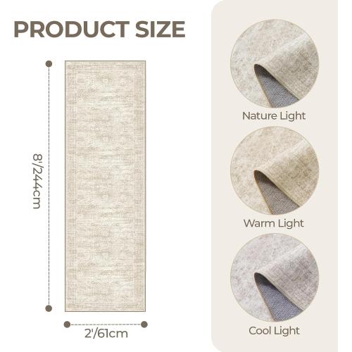 2x8 Runner Rug Non Slip,Washable Hallway Runner Rug,Beige