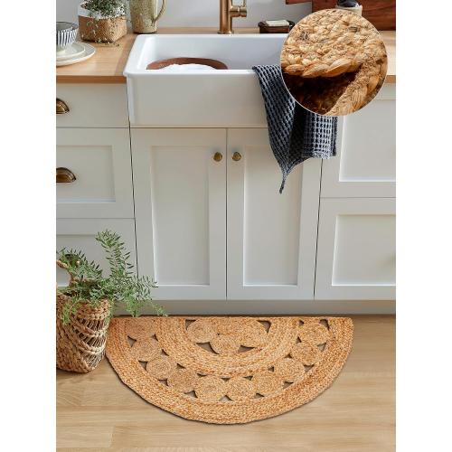 Boho Braided 1.5x3 Area Rug - Jute Natural Fiber Half Round Rug