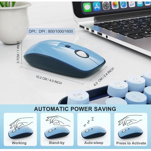 FOPETT Wireless Keyboard and Mouse Combo, 104 Keys Full-Sized 2.4 GHz Round Keycap Colorful Keyboards, USB Receiver Plug and Play, for Windows, Mac, PC, Laptop, Desktop (GradientBlue)