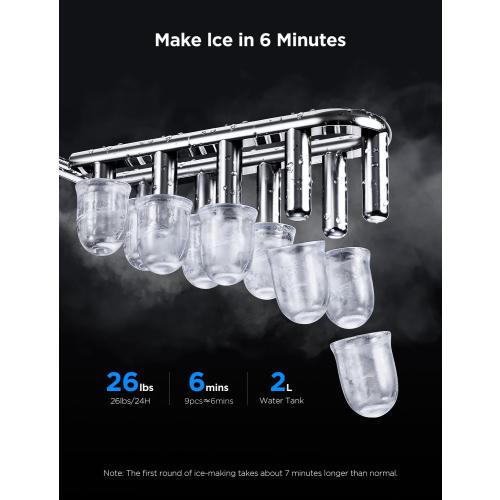 GoveeLife Smart Ice Maker, 9 Ice Cubes in 6 Mins 3 Sizes, 26lbs/Day, Silver | Countertop Ice Maker with App & Voice Control, Self Cleaning, RGB Lights, Portable Ice Machine with Scoop for Kitchen, Party