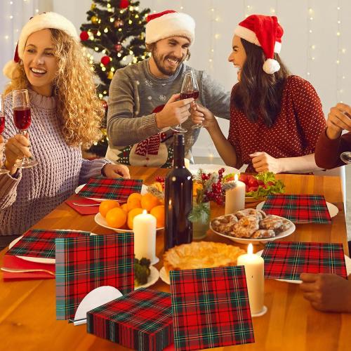 Christmas Napkins, 40Pcs Christmas Plaid Paper Napkin Disposable Red Buffalo Plaid Napkin Cocktail Napkins Tartan Plaid Paper Napkins for Xmas Winter Holiday Dinner Party Supplies