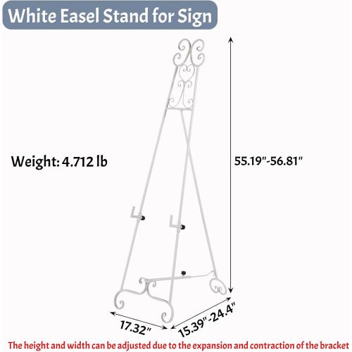 Metal Free Standing Adjustable Display Stand Scroll Easel with Chain Support, White Easel Stand for Sign, Wedding, Picture Frame. (No Installation Required)