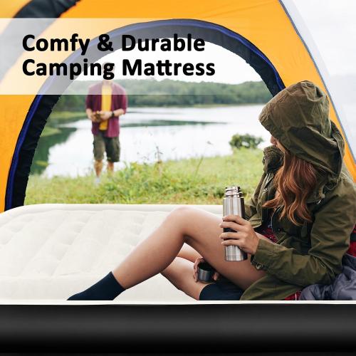 Queen Air Mattress with Built-in Pump, 16 Elevated Inflatable Bed for Home & Guests, Self-Inflating Blow Up Mattress with Flocked Top & Storage Bag, 660lb Max Weight, Matt Black