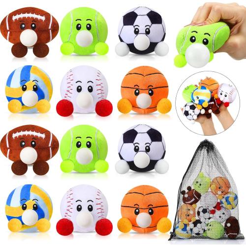 HyDren 6 Pcs Sports Party Favors Mini Stress Balls for Adult, 3.15 Inch Plush Baseball Basketball Soccer Football Gift for Valentines Day Gift, Birthday Party Favor