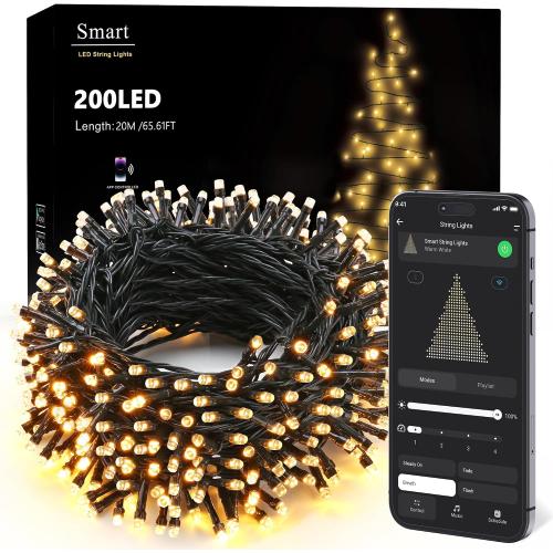 BrizLabs Smart Christmas Lights, 66 ft 200 LED Warm White String Lights
