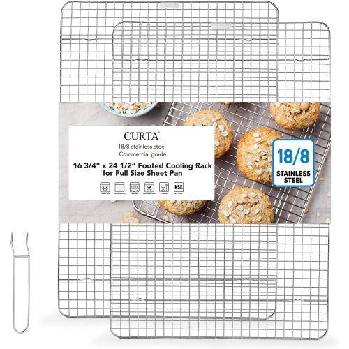 CURTA 2 Pack 16.8 X 24.4 Chef Cooling Rack,NSF Listed 18/8 Stainless Steel Oven Safe Grid Wire Cookie Cooling Racks for Baking & Cooking - Commercial Grade comes with Lifting Handl