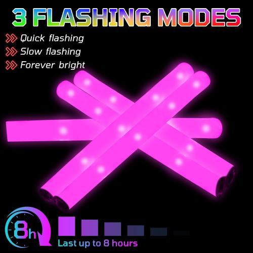 Foam Glow Sticks Bulk, 30 PCS Pink Light Up Foam Sticks 3 Modes, Glow Party Supplies for Wedding,Raves, Carnival, Concert, Halloween, Christmas, Valentine's Day