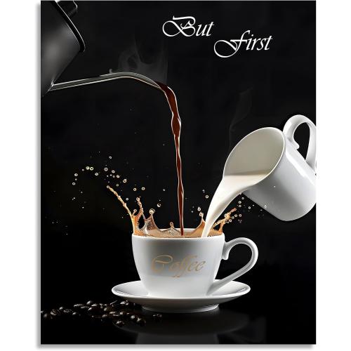 OWNANRTHM Coffee Canvas Wall Art But First Coffee Sign Poster Abstract Coffee Pictures for Coffee Bar for Kitchen Dining Room Wall Decor Framed 12X16 inch