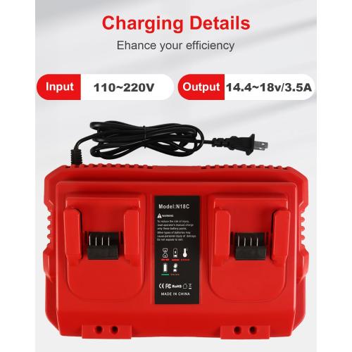 Lenoya 18V Rapid Dual Battery Charger for Milwaukee M18 Charging Station