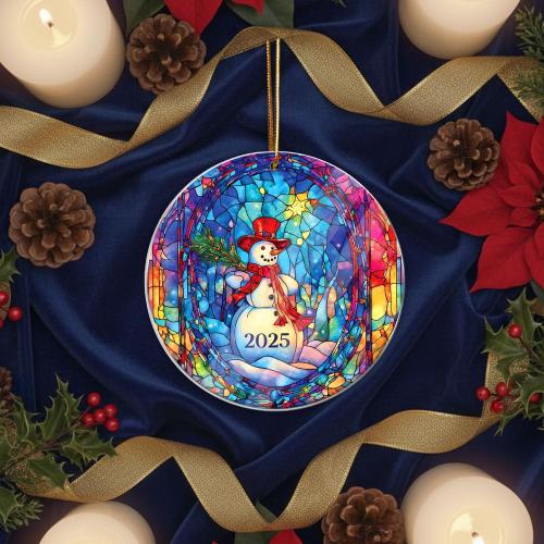 Christmas Ornaments Snowman 2025, Christmas Tree Decor, White Elephant Gifts for Women, Christmas Tree Forest Ornaments Round, Christmas Ornaments 2025