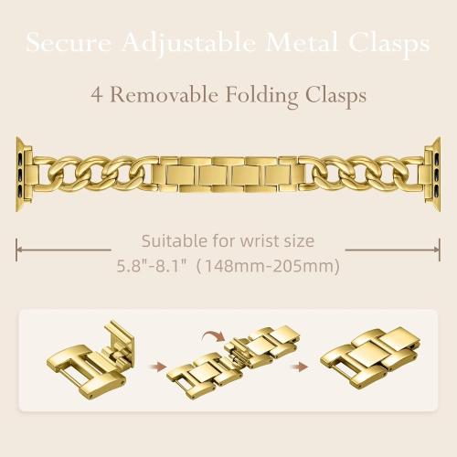 DaQin Gold Band Compatible with Apple Watch Bands for Women 40mm 38mm 41mm 42mm 44mm 45mm 46mm, Metal Chain Link Steel Replacement Accessories Bracelet for iWatch Bands Series 11 10 9 8 7 6 5 4 3 2 1