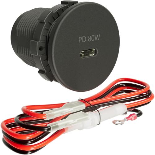 12V Buck USB Outlet 80W PD3.1 Type-C Laptop Charger Socket Dual Port Fast Charging Recessed Mount Car Charger Replacement for RV Camper Trailer Truck Boat Car (1 Pcs)