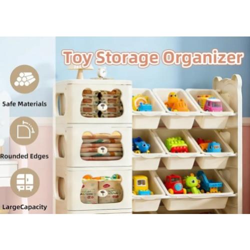 Children's Toy Storage Organizer with 3 Drawers and 7 Bins, Large Kids Toy Chests, Removable Kids Storage Bins Bookshelf, Bear Shape Children's Storage Rack, Toy Organization for Kids' Playroom