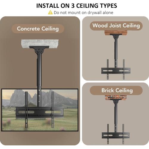 AX WABER Ceiling TV Mount Adjustable Bracket for 26-65 inch LCD LED OLED 4K TVs, Pole Ceiling Mount Holds up to 110lbs,Hanging tv Mount Max VESA 400x400mm (AX11TB01), Black