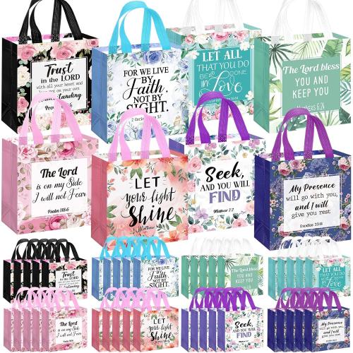 Riakrum 32 Pcs Christian Gift Bags Bulk, Bible Verse Non Woven Tote