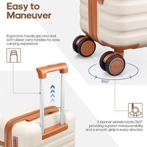UKEIN Luggage Sets 3 Piece, Carry On Luggage 20In With Spinner Wheels,PC Hardside Suitcase Set with TSA Lock,Durable Carry On Suitcase With Travel Backpack for Men (Beige, 3 piece set (20inch))