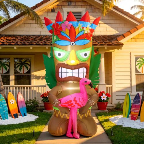 Skylety 5ft Inflatable Flamingo Outdoor Decoration Pre-lit Lights
