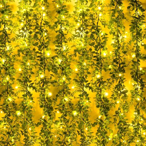 Dolicer 2 Packs Eucalyptus Garland with LED Lights String, 12FT Faux Eucalyptus Greenery Garland, Artificial Hanging Green Leaves Vine Wedding Backdrop Arch Wall Table Decor (Green)