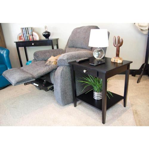 18 in. Black 22 in. Square Acacia Wood End Table with Drawer and Shelf