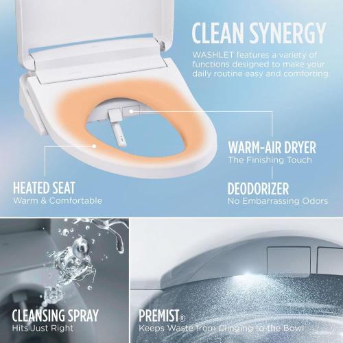 S2 Washlet Electric Heated Bidet Seat for Elongated Toilet in Cotton White