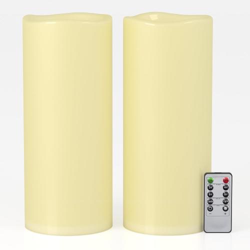 12 x 5 Ivory Large Waterproof Outdoor Flameless Candles Battery Operated LED Flickering Pillar Candles with Remote and Timer for Indoor Outdoor Lanterns, Long Lasting, Set of 2