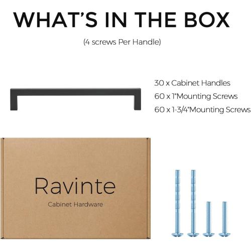 Ravinte Matte Black Cabinet Handles Solid Cabinet Pulls 6-1/4 Inch 30 Pack