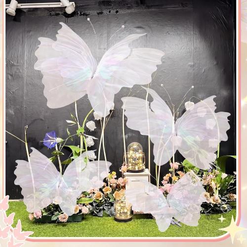 Yinder 4 Pcs Big Butterfly Decorations, Giant 3D Iridescent White