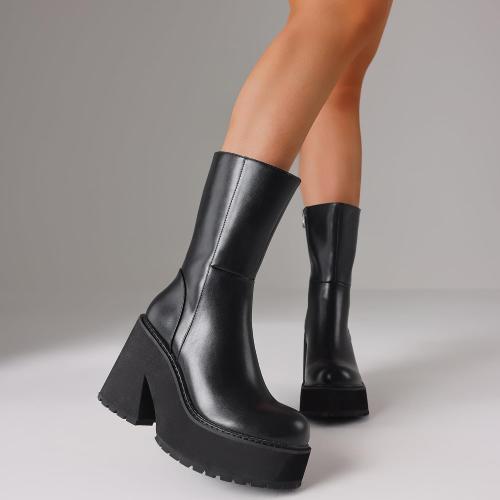 AMINUGAL Platform Ankle Boots for Women Chunky Block Heel