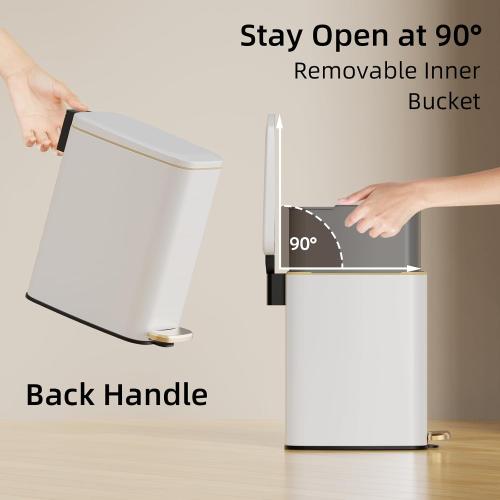 KSSKSS Small Bathroom Trash Can with Lid Soft Close, Step Pedal, 6L / 1.6 Gal Stainless Steel Garbage Bin with Removable Inner Bucket, Slim Wastebasket for Narrow Spaces (White)