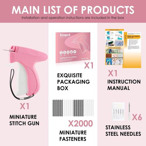 Stitch Gun for Clothes - Handheld Stitch Gun Quick Clothing Fixer - Tagging Gun - Includes 6 Needle, 1000 Black Fasteners & 1000 White Fasteners