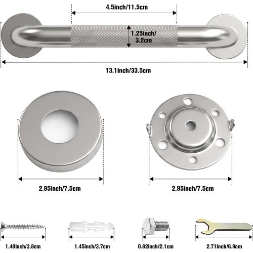 Grab Bars for Shower 12 Inch Bathroom Safety Bars for Seniors | 1.25'' Diameter; Heavy Duty 304 Stainless Steel; Non-Slip Knurled Grip; Brushed Nickel Metal; Wall Mounted; 500lbs Capacity
