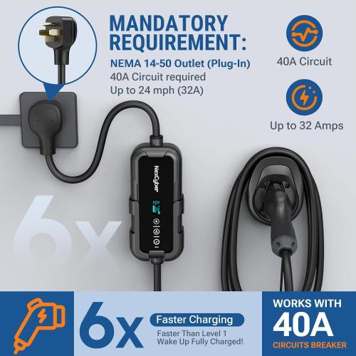 Level 2 EV Charger 32Amp with WiFi APP/Plug-Play, 240V NEMA 14-50P Plug, 25FT Cable with ETL Certified, Portable Electric Vehicle Charging Stations EVSE J1772 Connector (32)