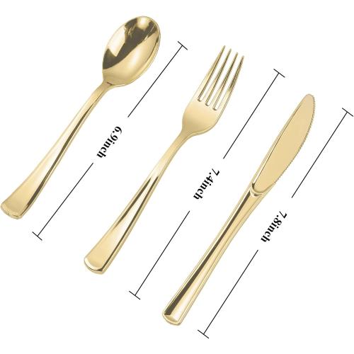 N9R 300PCS Gold Plastic Silverware, Disposable Plastic Cutlery/Utensils