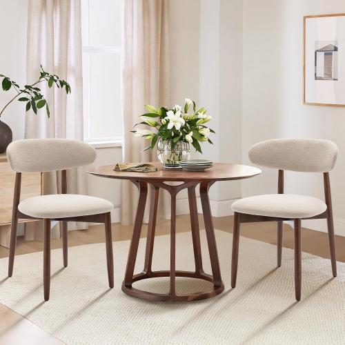 Set of 2 COLAMY Wooden Dining Chairs Set of 2, Modern Fabric Upholstered Kitchen Side Chairs, Farmhouse Dining Room Chair with Foot Pegs, Beige
