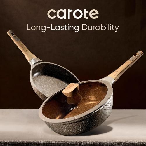 CAROTE 26pcs Pots and Pans Set, Nonstick Cookware Sets | Induction Kitchen Cooking Set, Special Texture Design, Ultra Durable, Easy Food Release, Even Heating, with Frying Pans Set