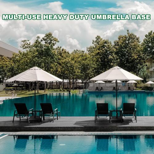 Patio Umbrella Base Heavy Duty with Wheels Square Market Stand for Outdoor 4 Locks 2 Knobs 125lb Capacity, Black